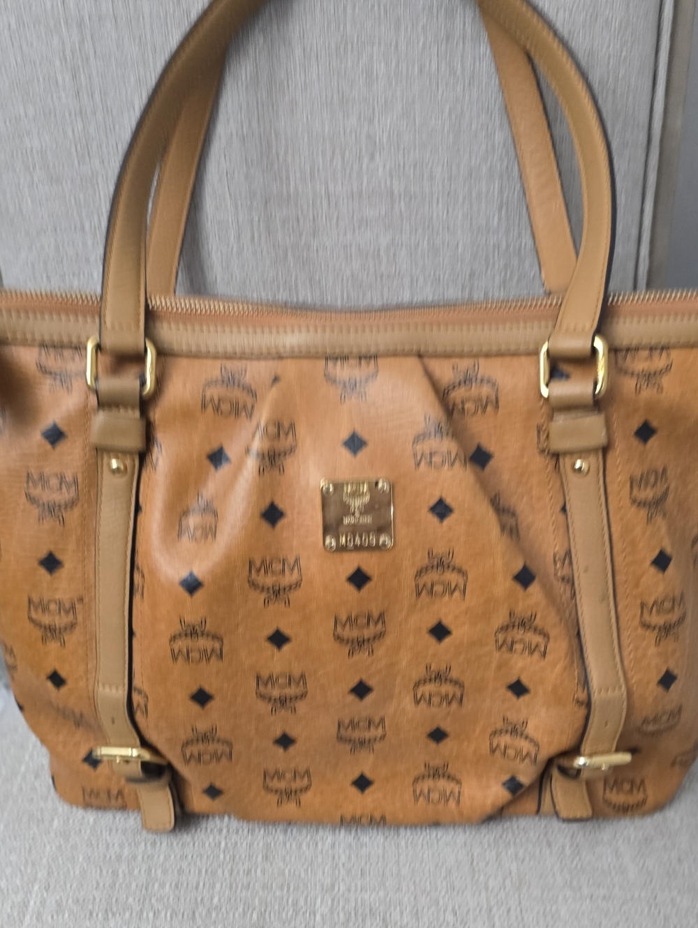 EUC Authentic MCM Vintage Heritage Top-Zip Tote Bag — Cognac Visetos Monogram
